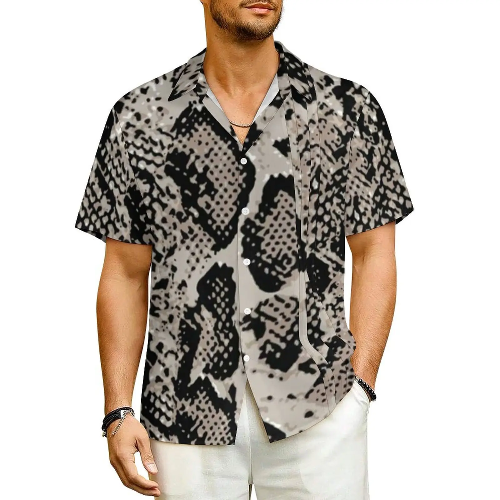 

Python Snakeskin Beach Shirt Snake Scale Texture Print Summer Casual Shirts Mens Novelty Blouses Short Sleeve Harajuku Clothing