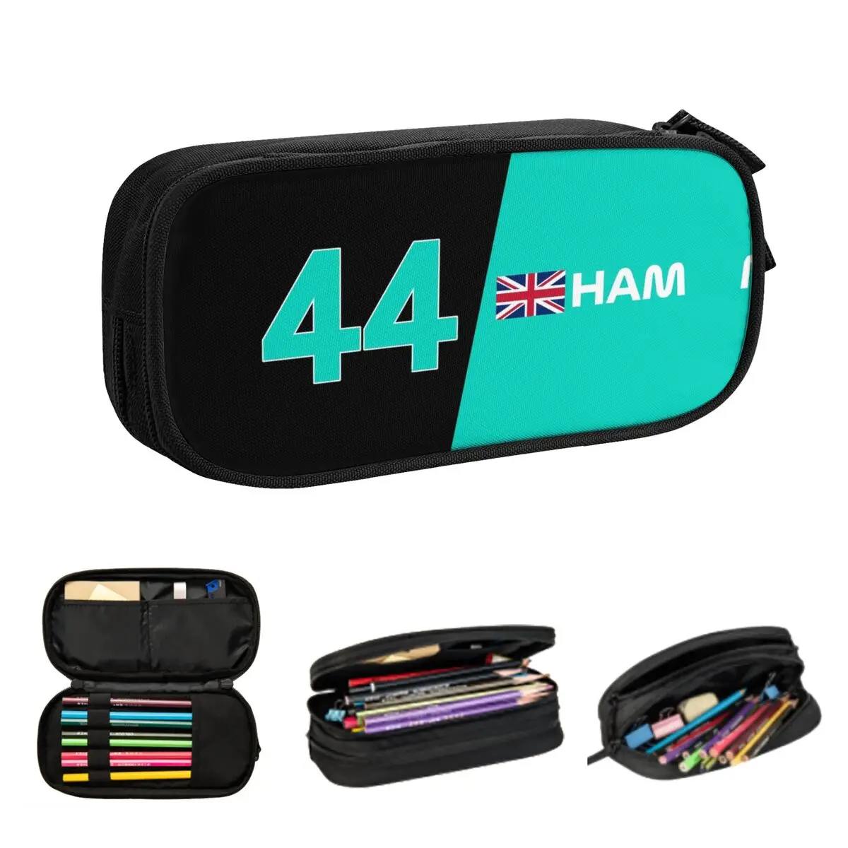 Trousse à Crayons F1 Lewis Hamilton Mercedes Jas, Sacs à Stylos de Grande Capacité, Boîte à Crayons Poudres pour Garçons et Bol, Papeterie pour Étudiants