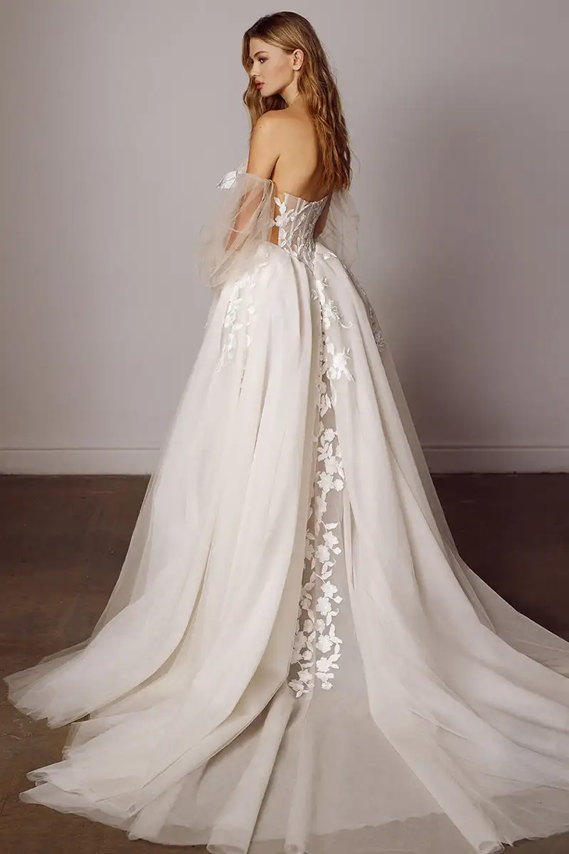 Lakshmigown Modernes Schulterfreies A-Linien-Hochzeitskleid für Frauen Maßgeschneiderte Sexy Rückenfreie Strand-Brautkleider mit Langen Ärmeln – Detail 7