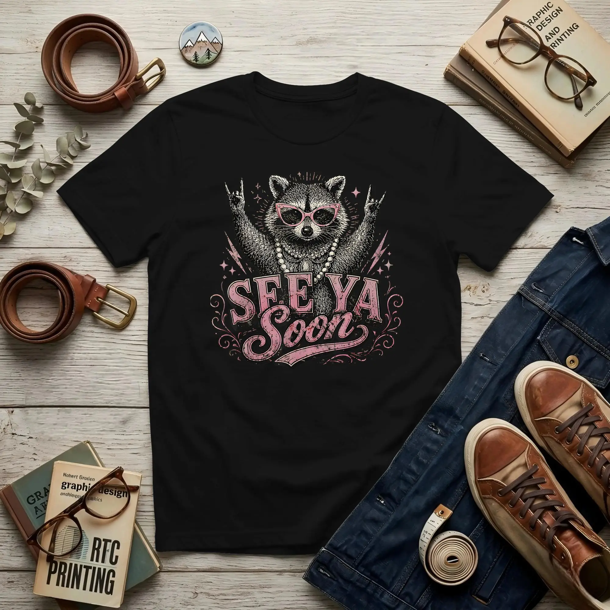 Racoon Men's T Shirt  Casual Tees Short Sleeve O Neck Cotton Birthday Present Clothing T-Shirt