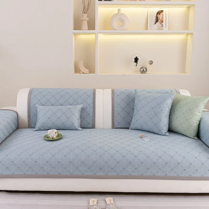 1Pcs Summer Ice Silk Cool Feeling Sofa Mat Modern Unique Shape Breathable Soft Non-slip Universal Furniture Protective Cover
