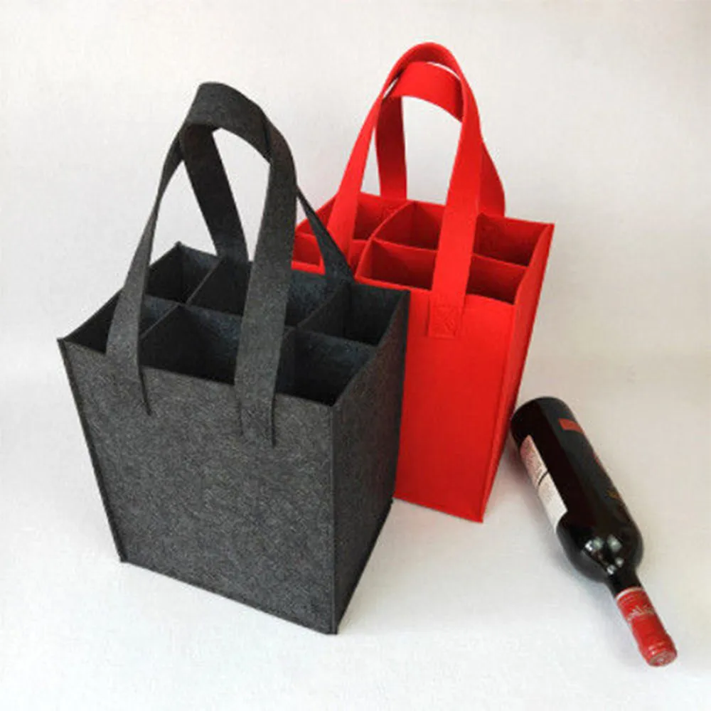 LINSBAYWU Portable Felt Bag Wine Holder 6 Holes Divider Washable Handbag Reusable Fashion Felt Beer Bag Festival Party Supplies