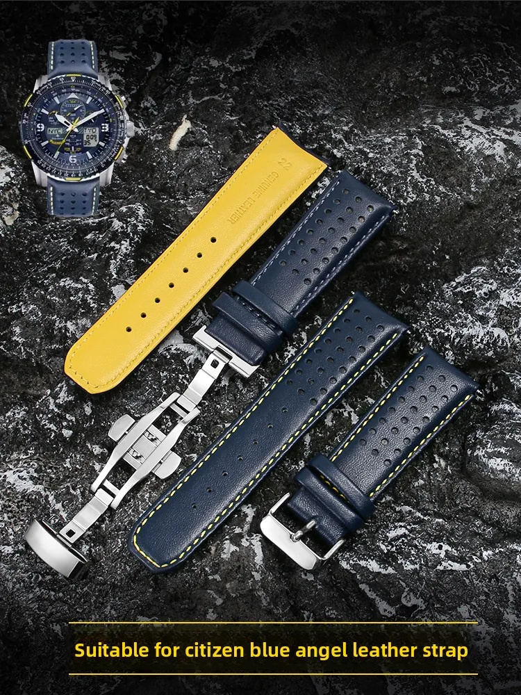 Blue Leather Watch Strap for Men's for Citizen Blue Angel Watch Strap Air Eagle AT8020-03L 54L