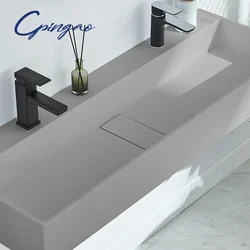 Long Artificial Square Acrylic Stone Bathroom Sink Bathroom Wall Hung Basin Vanity Double Washbasin For Project