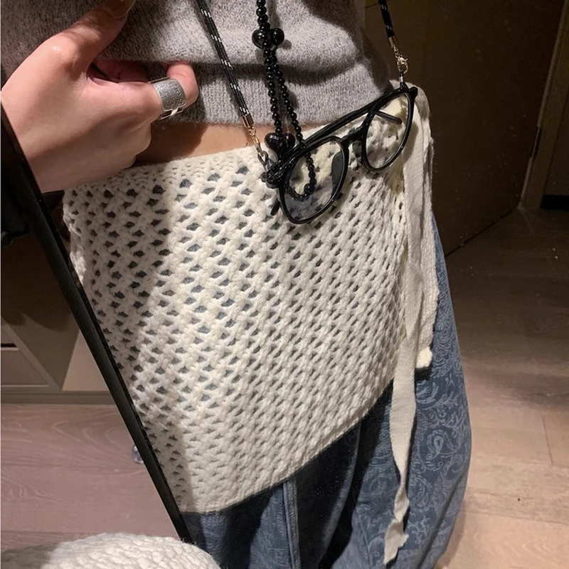 

Y2K American Street Style Mesh Skirt Fashionable All-Match Hollow Knitted Short Skirt for Women with Lace-Up Butt Curtain