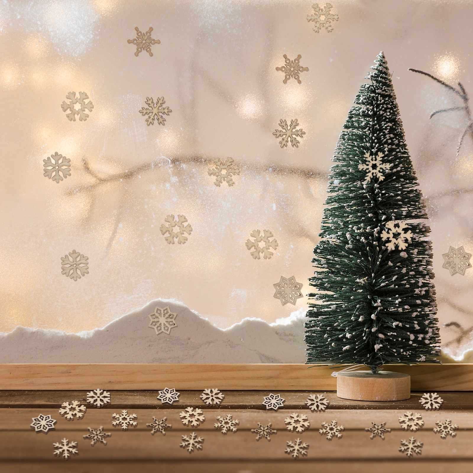 

50pcs Wooden Snowflakes Blank naments for Christmas Tree Decorations Craft Projects Festive Supplies Sewing Accessories