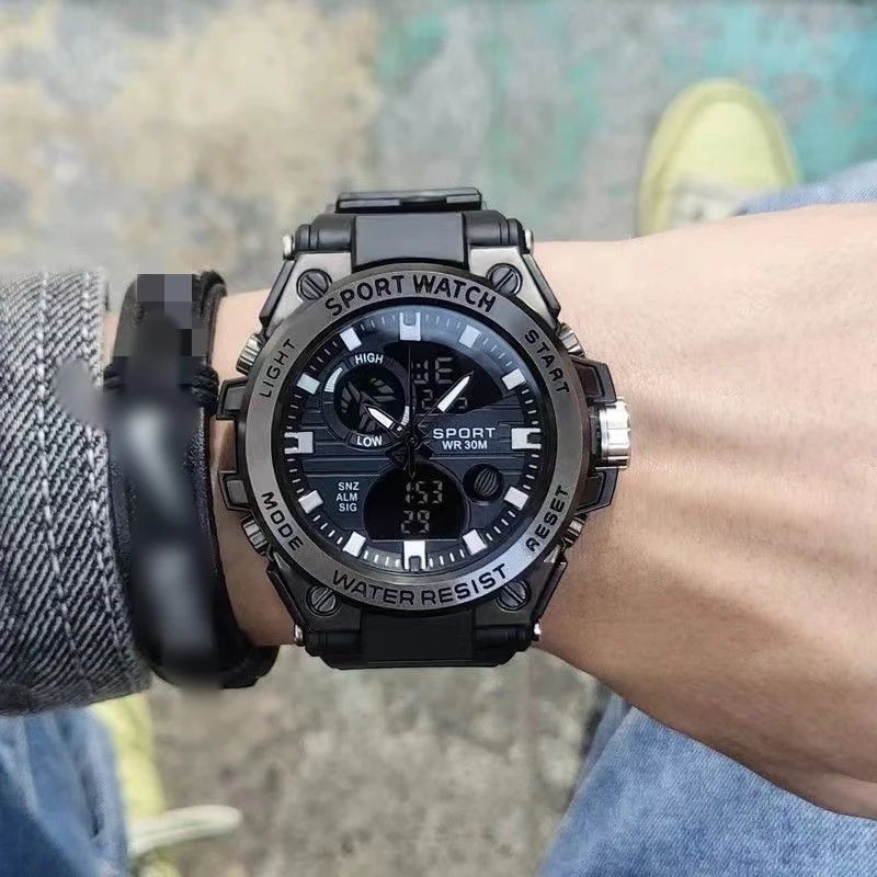 Men's Multi functional Sports Watch Men's Dual Display Alarm Clock Timing Night Light Calendar Electr