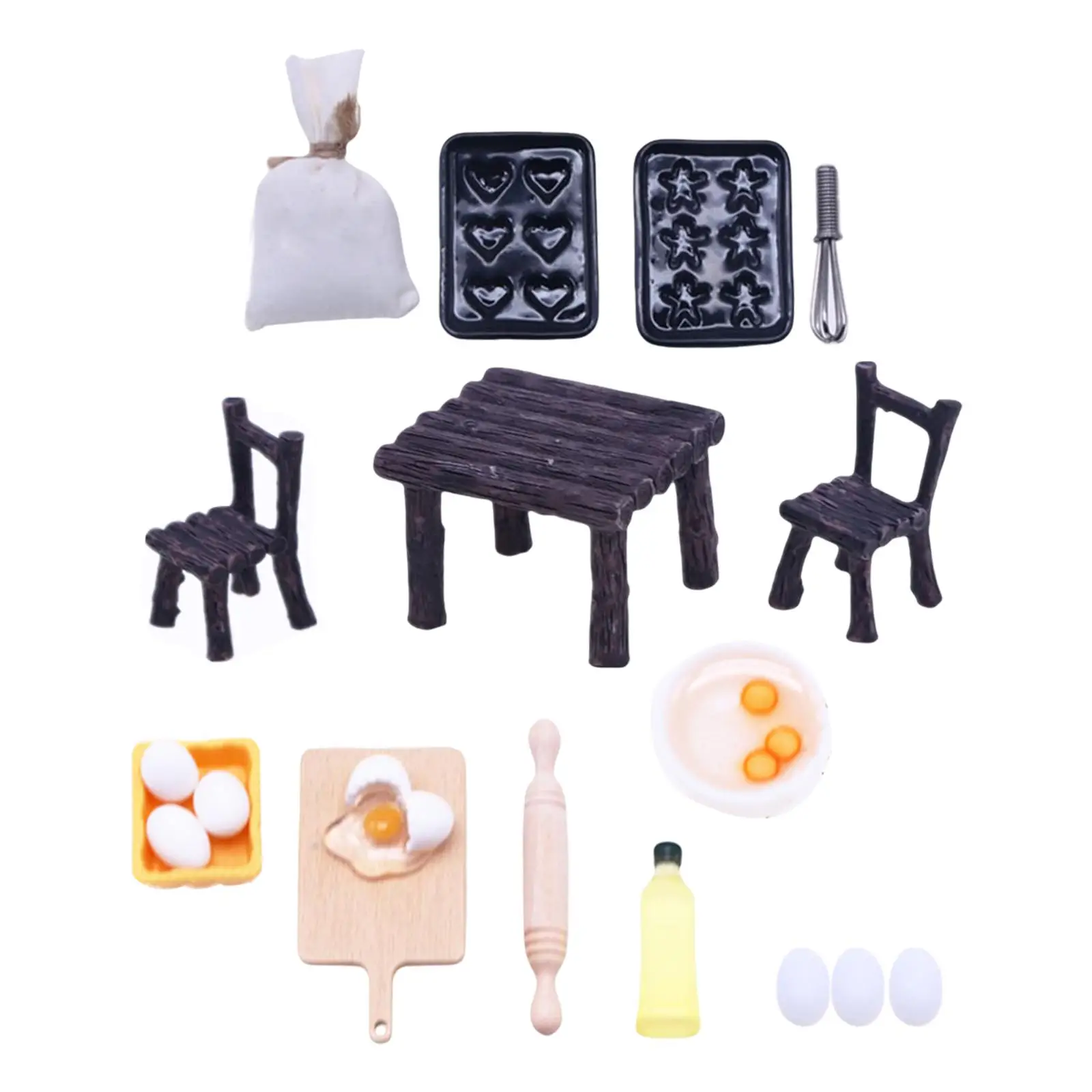 1:12 Miniature Play Sets Miniature Kitchen Dinner Toys Pretend Play Toy Set Rolling Pin Tray Egg Bowl Olive Oil Decor Gift