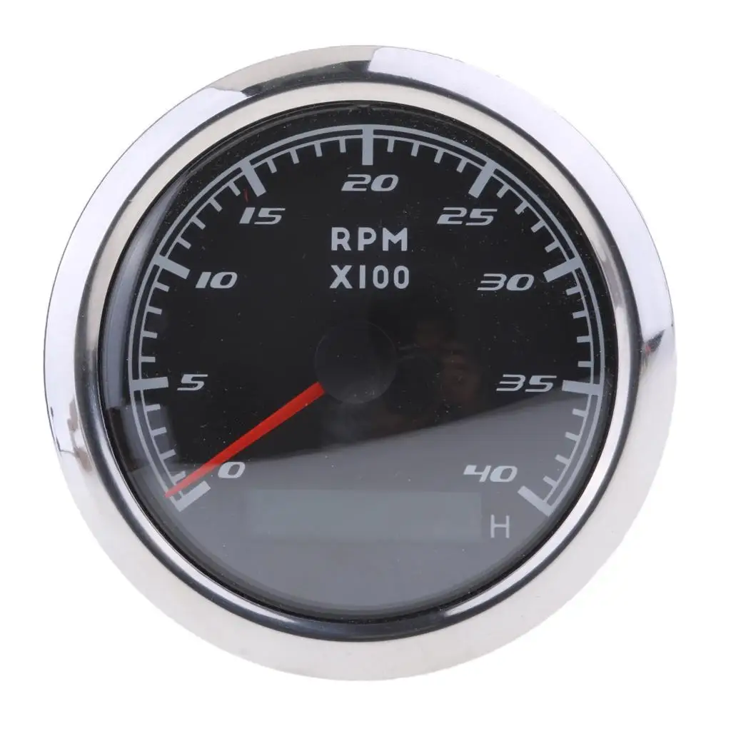 Marine RPM Tachometer Gauge LCD Hour Meter 9-32V 0-4000 RPM 85mm