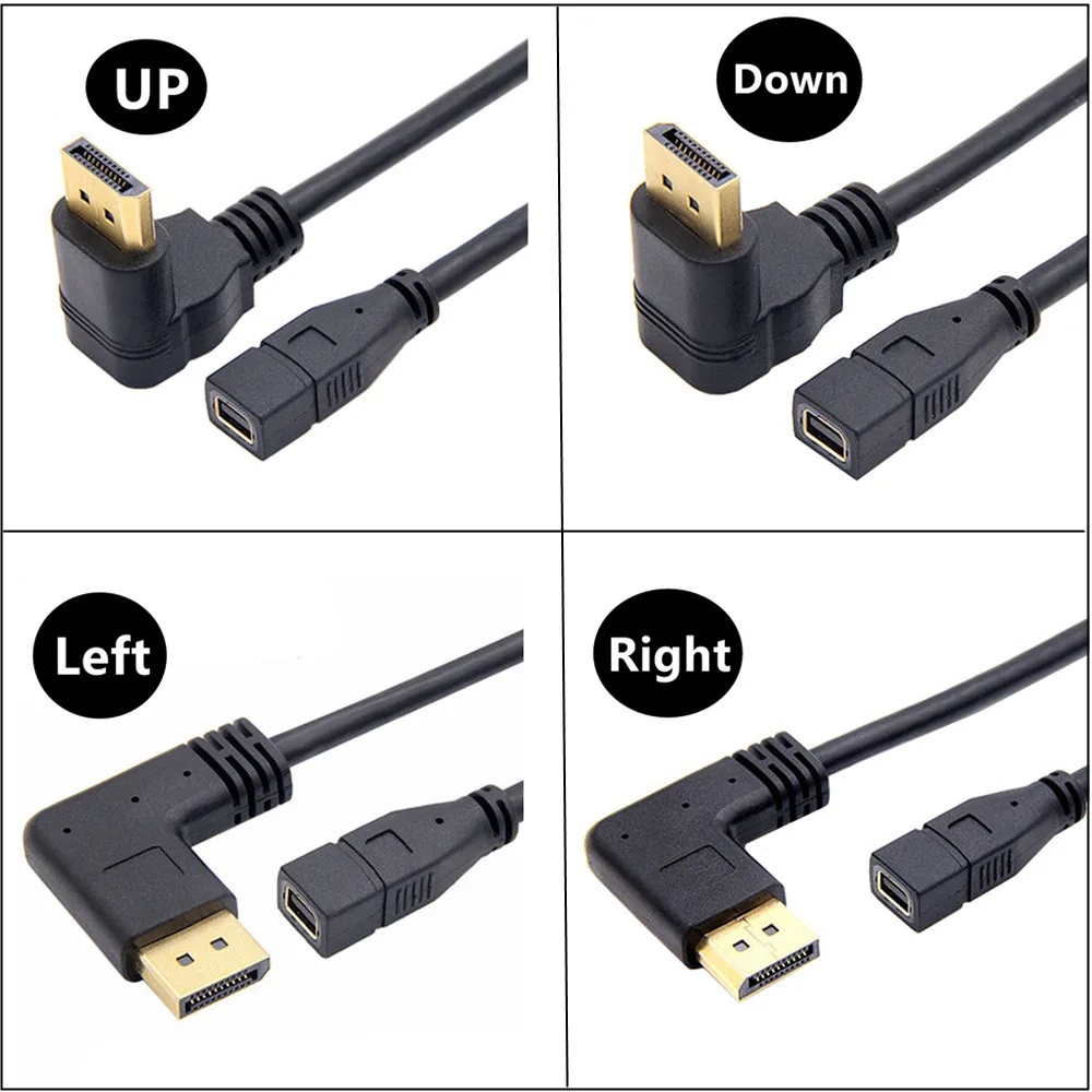 Mini DisplayPort to Right Angle DisplayPort 90 Degree Cable 4K@60Hz 2K@144Hz DP Male to Mini DP Female Cable Gold-Plated Cord