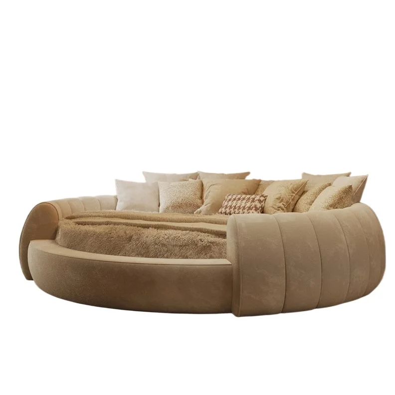 Cream wind master bedroom round bed technology cloth girl bed hotel villa romantic princess bed