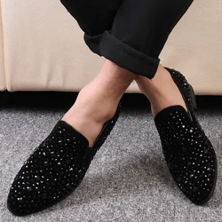 European station foot set loafers Korean version diamond-studded low top rivets pointed leather shoes for men 46 47 large size