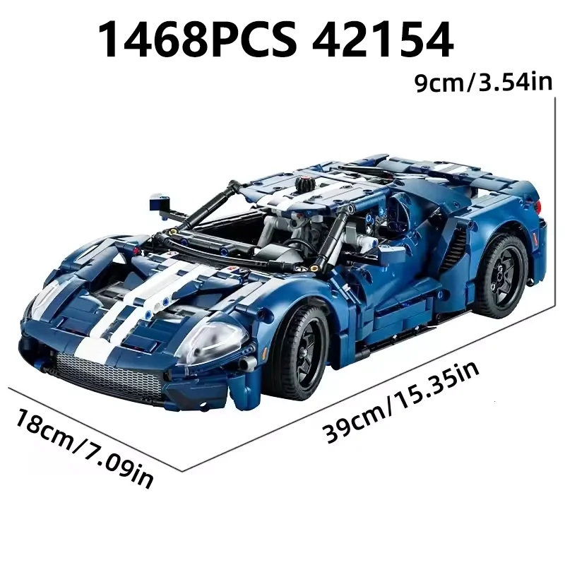 Técnico 1468-delig Grupo Mecánico 2025 Coche de straat GT azul 42154 Modelos de coches deportivos Kits voor volwassenen