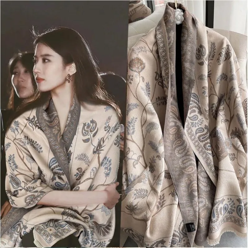 

Winter Warm Thickened Fashion Scarf Women's Office Nap Blanket Imitation Cashmere Tassel Blanket Warm Shawl Length 68 * 200