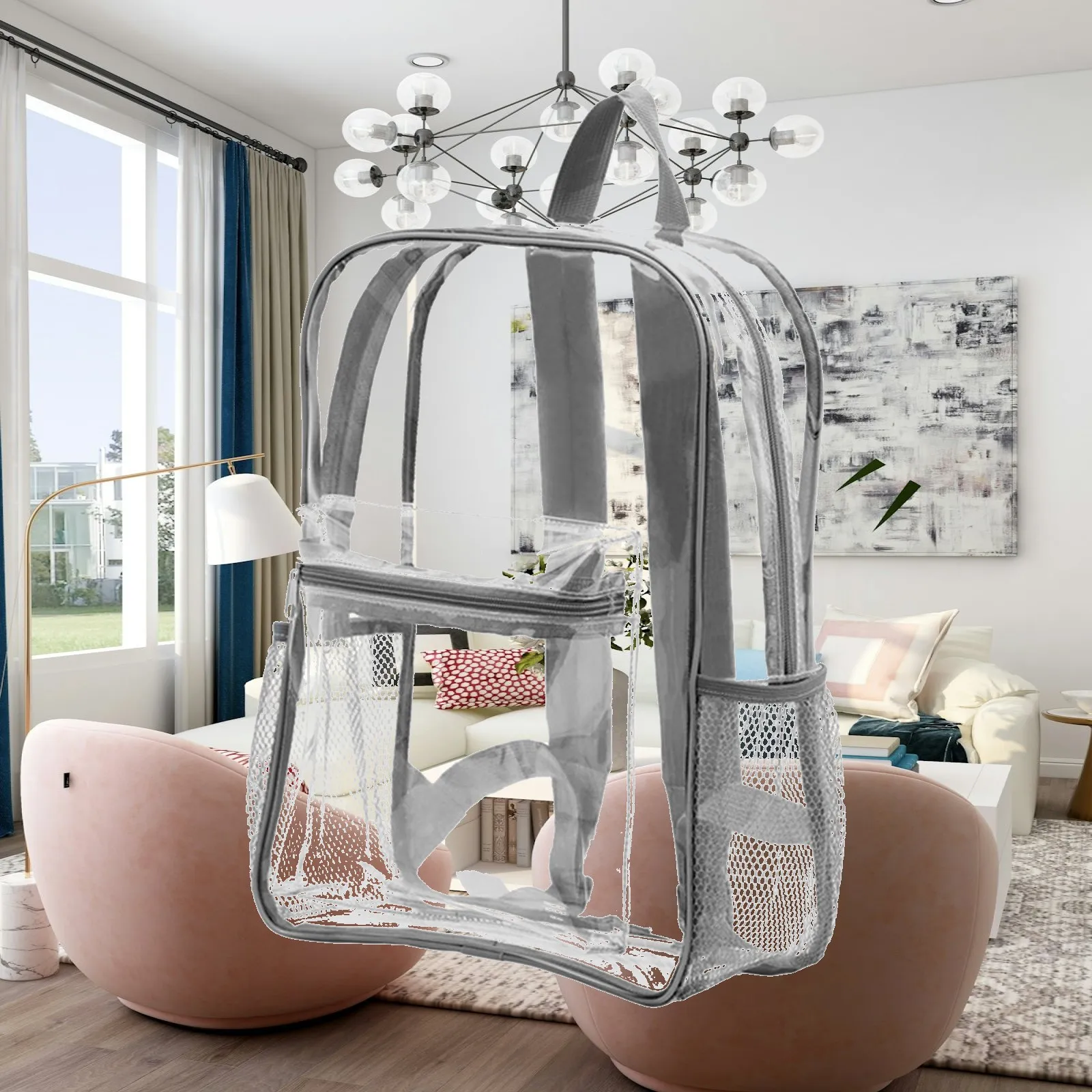 Clear Backpack Casual Pack with Zipper Notebook Large Waterproof School Bag Transparent Bag for Unisex Students Girls Boys Work