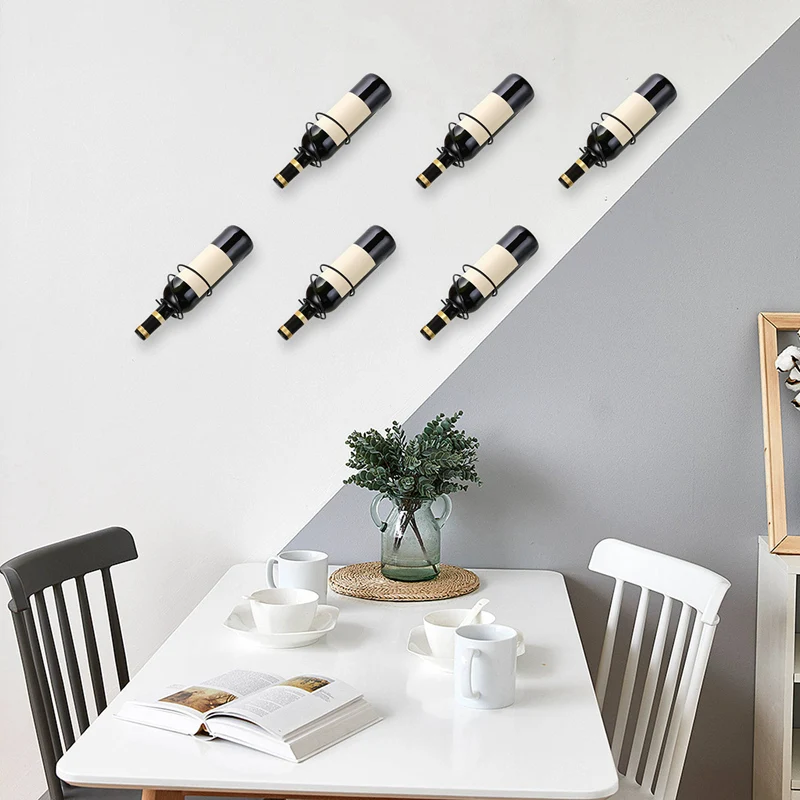 Pack of 6 Wall Mounted Wine Racks - Red Wine Bottle Display Holder with Screws, Metal Hanging Wine Rack Organizer