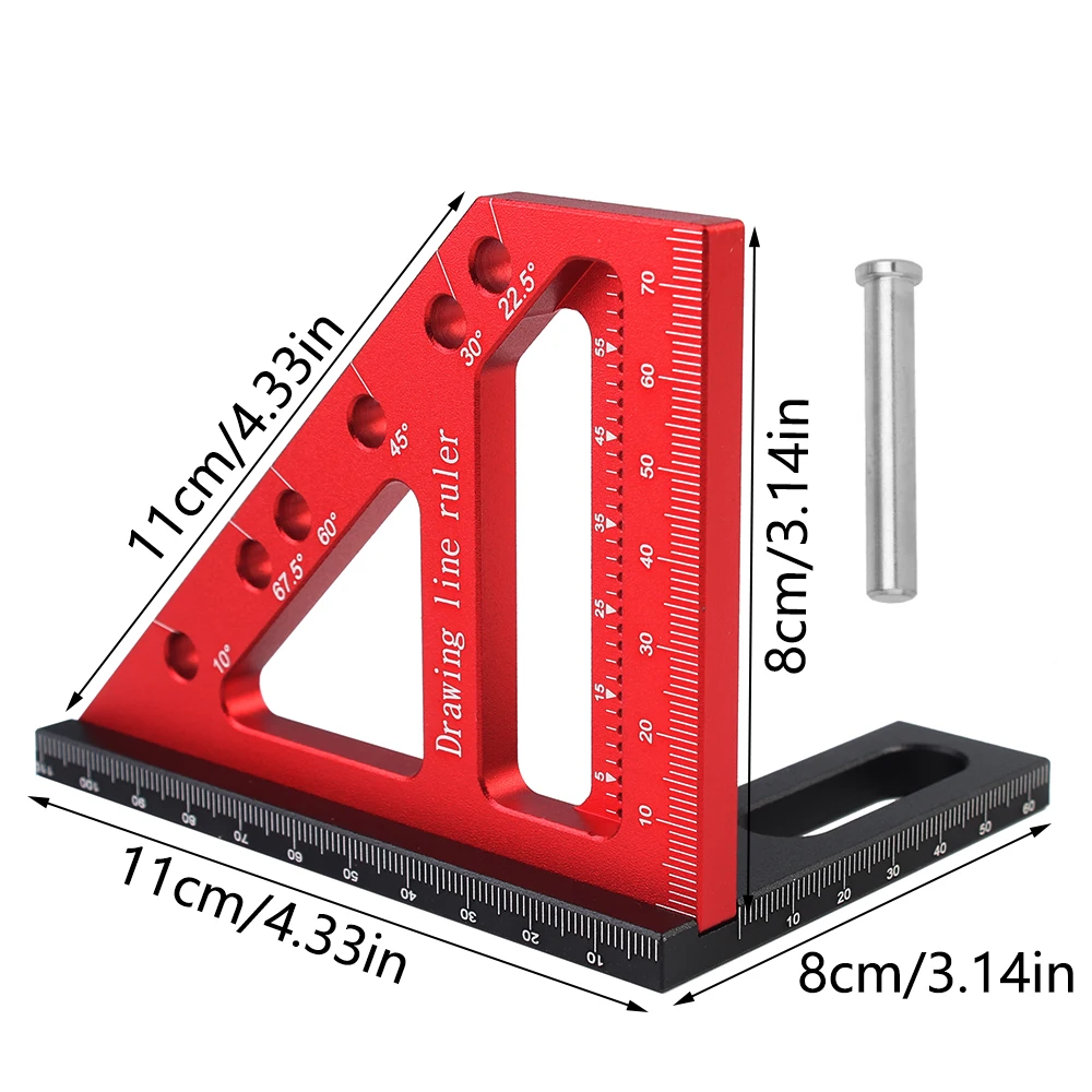 Regola di misurazione multi-angolo 3D Foro da 22,5-90 gradi Righello per tracciare Goniometro quadrato Linea di disegno Righello Triangolo mitra Righello