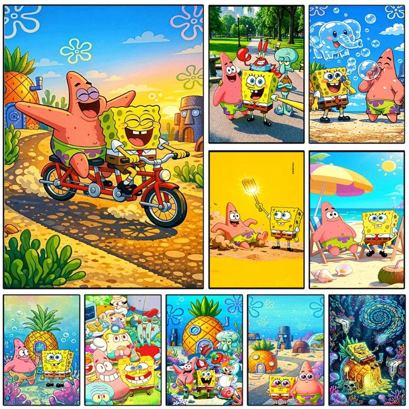Canvas Poster SpongeBob SquarePants Patrick Star Funny Cartoon Unframed Wall Print Summer Beach Aesthetic Dorm Room Home Decor