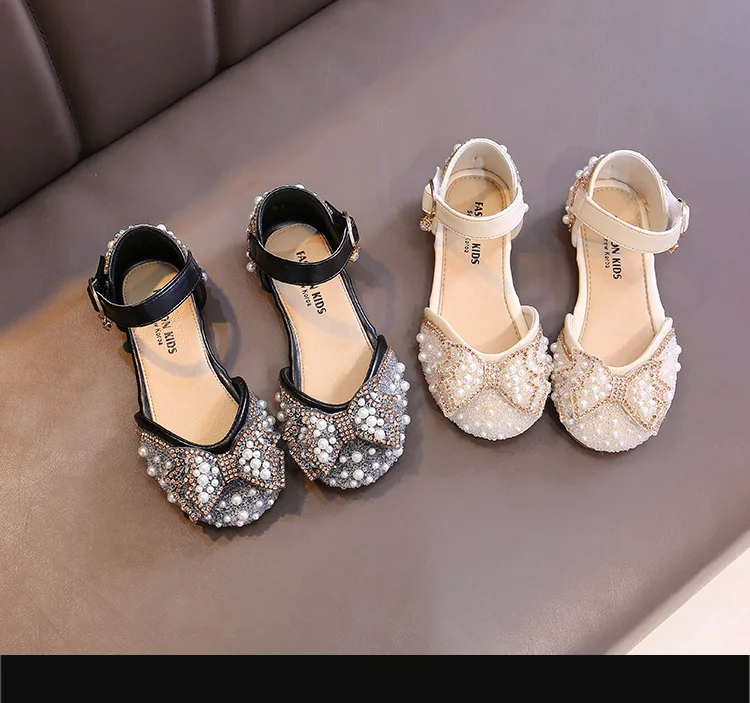 Mädchen-Sandalen, modische Prinzessinnen-Schuhe, Frühling, Sommer, glitzernde Perlen-Pailletten, flache Sandalen, einfache Kinderschuhe, Party, Hochzeit – Detail 10