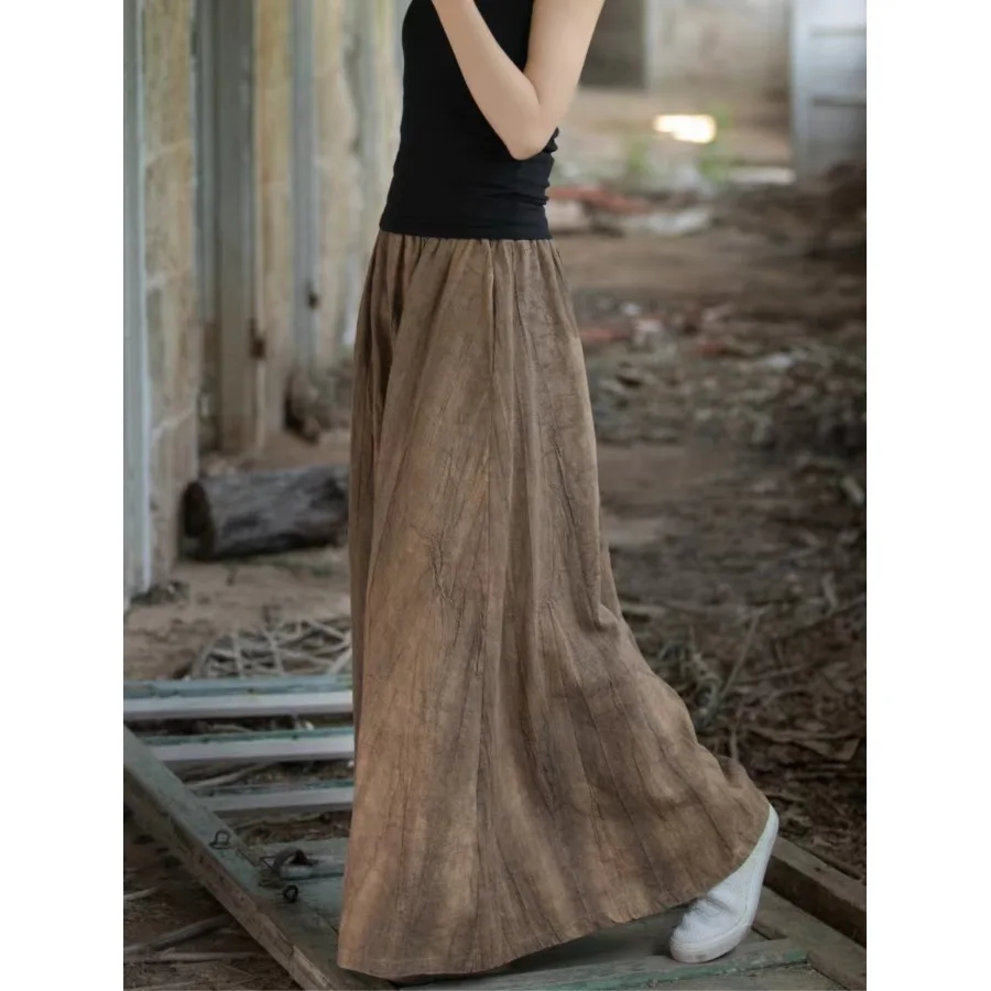 

Текстурированная хлопково-льняная юбка трапециевидной формы в стиле ретро, женская летняя драпировка, длинная художественная свободная юбка-зонтик длиной до пола, высокая...