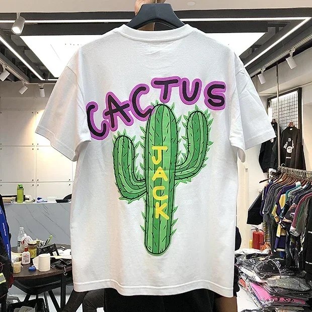 Summer Men\'s Cotton Cactus Jack Graphic T-Shirt Fashion Streetwear Y2k Hip Hop Travis Men Clothing Oversized Harajuku Tees Tops