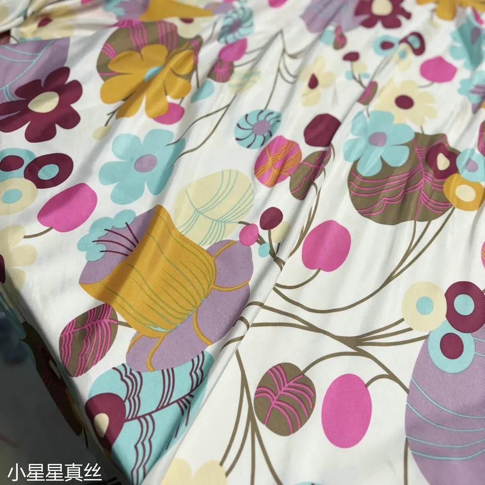 Summer Silk Twill Fabric Silkworm Silk Satin Fabric Summer Short Sleeve Shirt Dress Soft