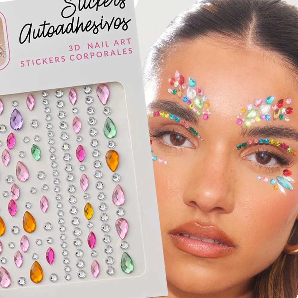 

3D красочные наклейки для макияжа с кристаллами в форме капли воды, блестящие вечерние самоклеящиеся наклейки с драгоценными камнями для лица и глаз, ползунки с бриллиантами для лица