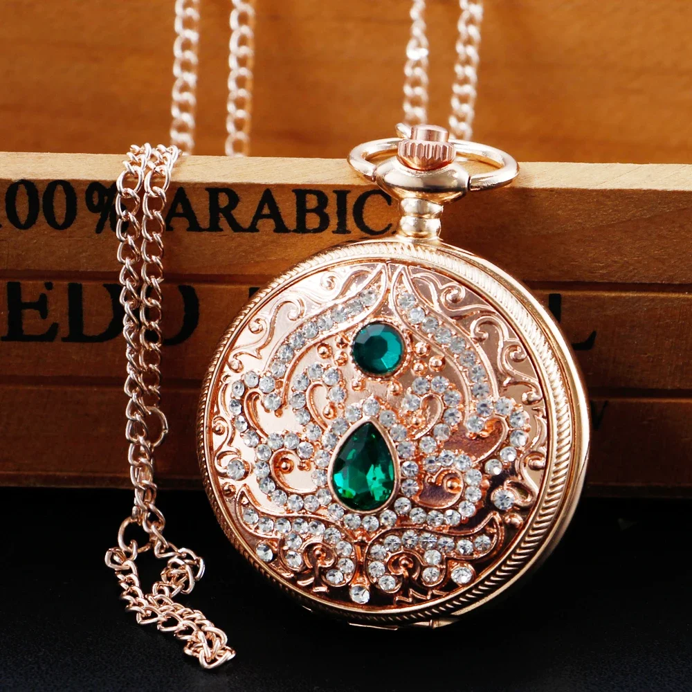 Vintage Antique Pocket Watch Personalized Diamond Multi Color Design Necklace Quartz Clock Women's Unisex Gift Souvenir