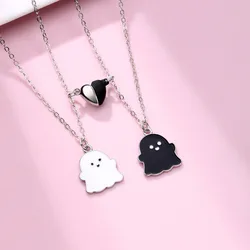 Lovecryst 2Pcs/set Cute Black and White Ghost Magnet Best Friend Necklace for Girls BFF Friendship Jewelry Gift