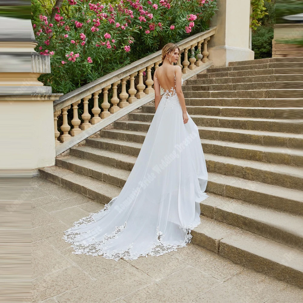 Suknie ślubne damskie 2025 z dekoltem w serek, linia A, dekolt w serduszko, koronkowe kwiatowe nadruki, suknie balowe, długość do podłogi, możliwość personalizacji