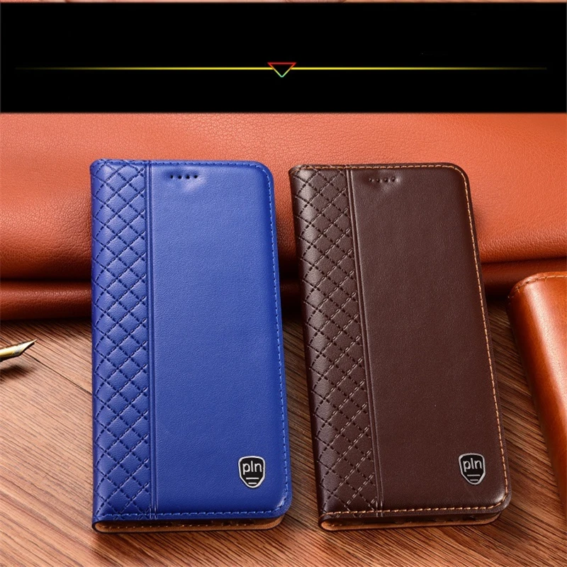 

Flip Case For iPhone 11 14 13 12 15 16 17 Pro Max Plus 16e Genuine Leather Magnetic Cover Grid Pattern Card Pocket Wallet Cases