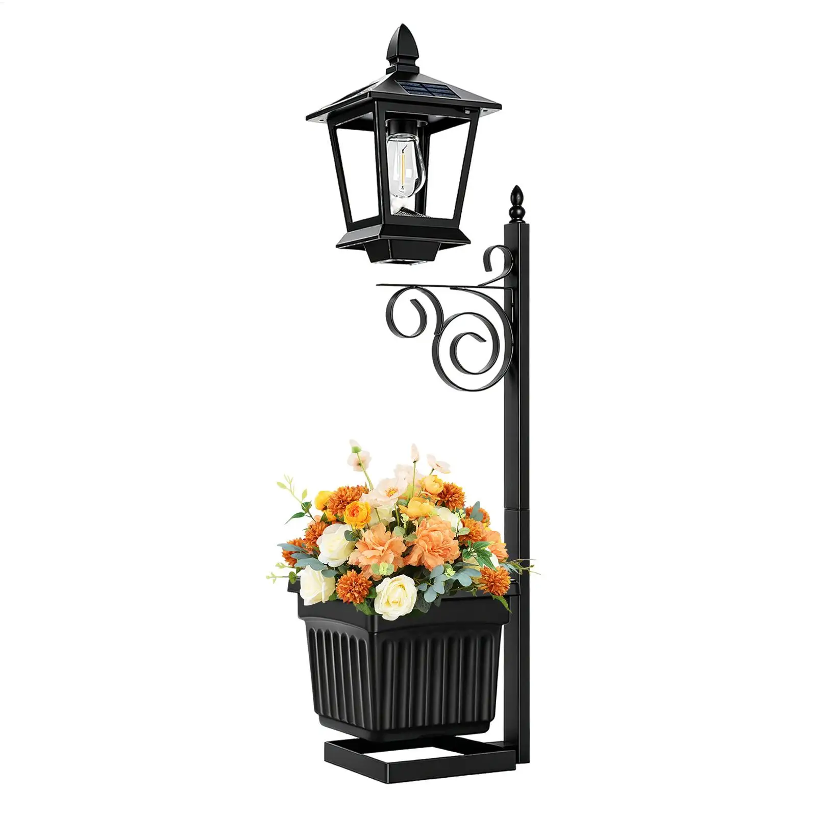 Solar Light Post with Planter 2-in-1 Flower Pot with Solar Lantern Decorative Lights Planter for Garden Patio Porch Backyard