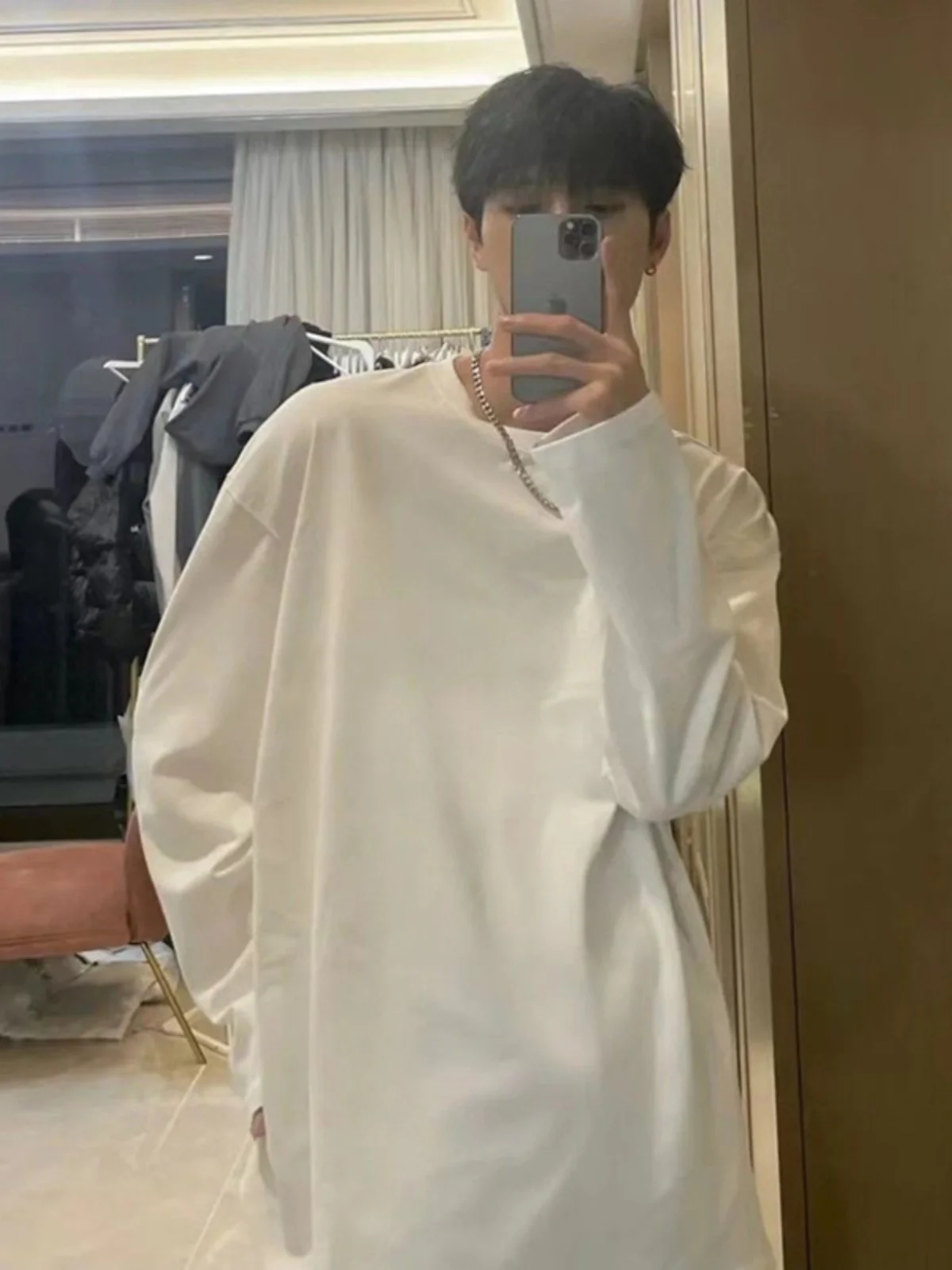 

American Sle Heavyweight 300g White Long Sve round Ne Sweatirt Pure Cotton Basic Spring Autumn Men's T-irt Base La...
