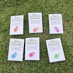 12 items Mini Glow in The Dark Turtle Hug Cards with Inspirational