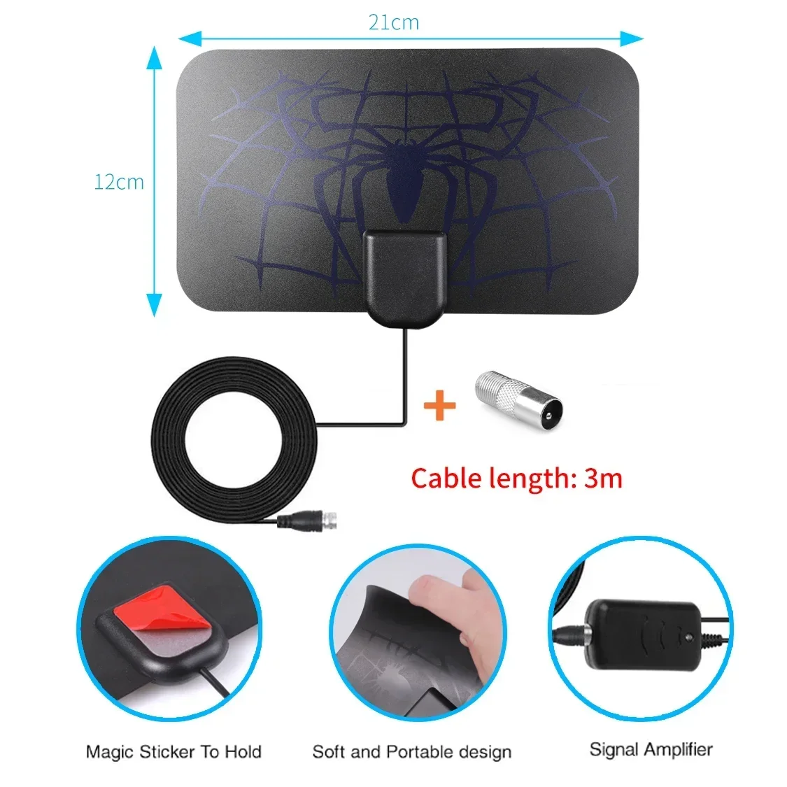 TV antenna signal amplifier 25db adjustable digital tv dtv digital box 3000 miles active booster indoor car boat camper