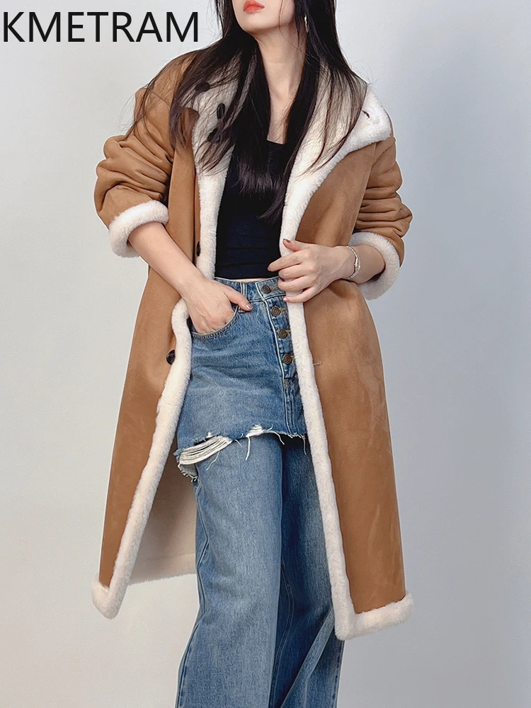 KMETRAM 100% Wool Coats for Woman High Quality Reversible Long Coat Winter Clothes Luxury White Jacket 2025 пальто женское