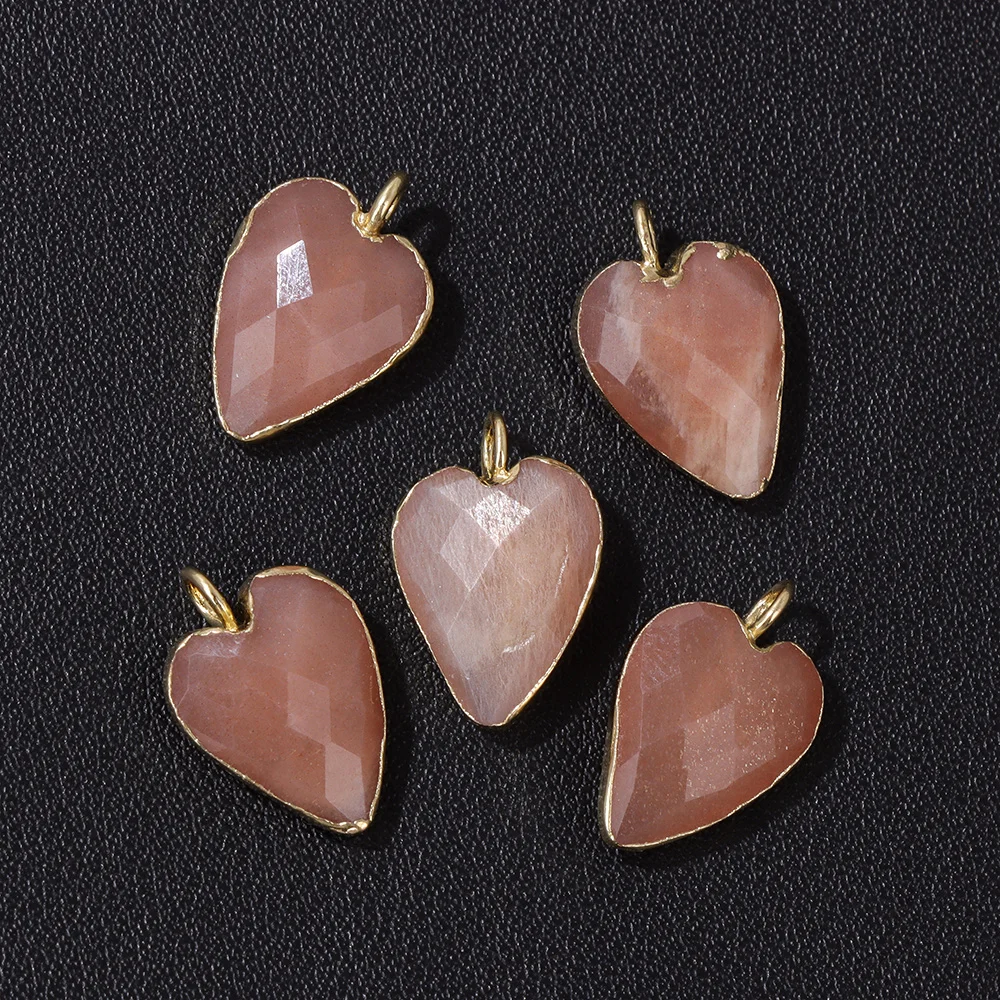 Faceted Heart Shape Amazonite Stone Pendant Natural Labradorite Quartzs Cute Charms For Jewelry Making Earrings Necklace DIY