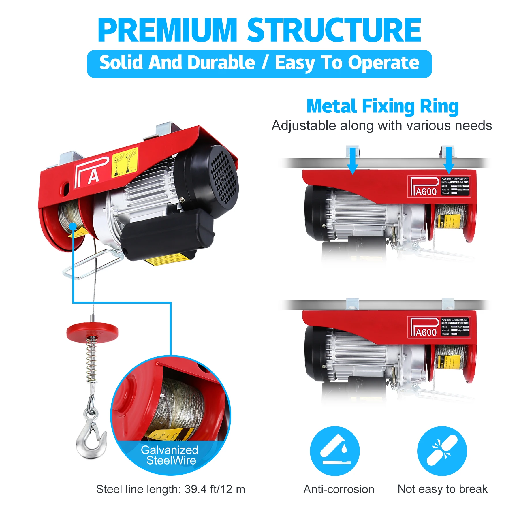 300/600KG Elektrische Winde Motor Winch Hoist Seil Hoist mit fernbedienung Für home shop werkstatt