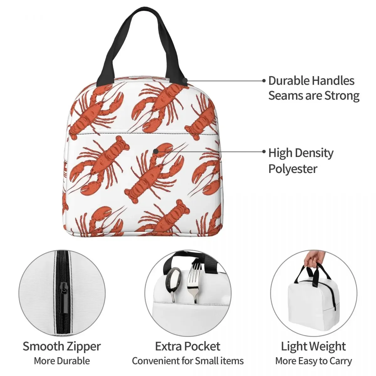 Lunch Bags for Men Women Lobster Thermal Cooler Portable Picnic Oxford Lunch Box Food Bag