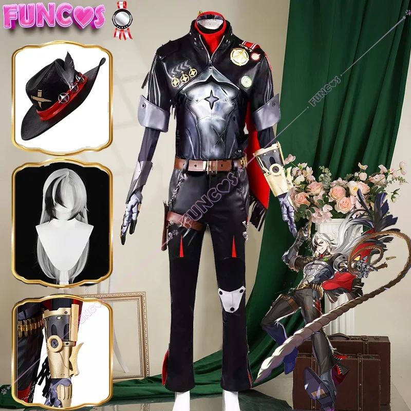 Honkai: Star Rail Boothill Cosplay Wig Galaxy Ranger Cowboy Uniform Hat Black White Hair Bullet Prop Armguard Gloves Accessories