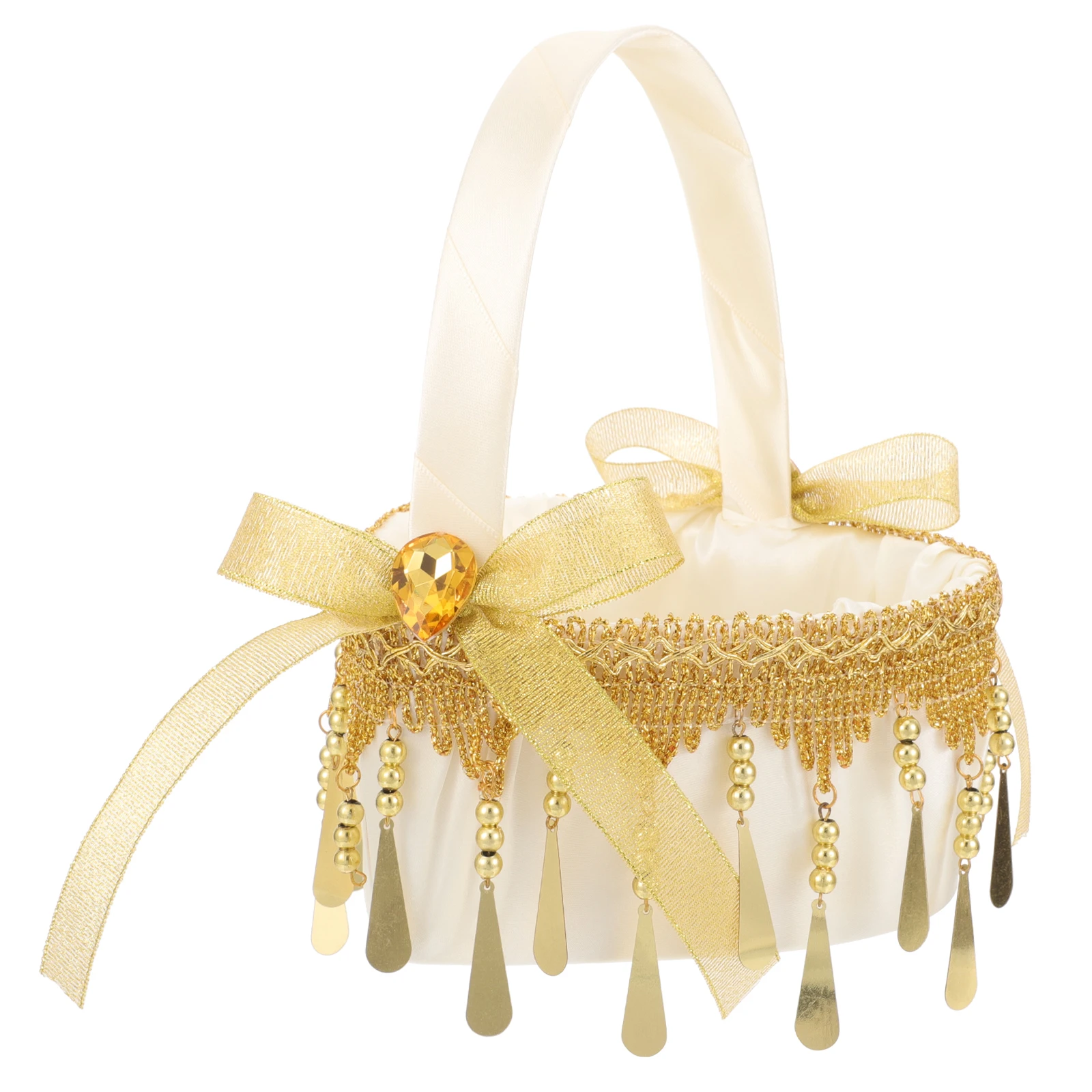 

Flower Wedding Handheld Floral Gathering Basket Elegant Satin Lace Pu Heart Shape Small Baskets With Handles Rustic Wedding