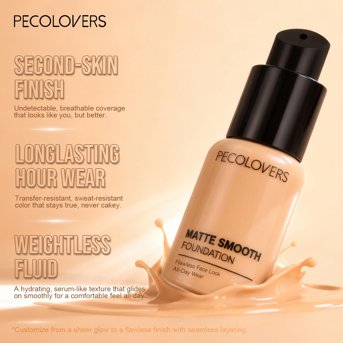 4PCS  Super Thin Covering Set :Liquid Foundation,  Pressed Powder, Pore Primer Stick, Brush.Smooths Pores Before Makeup