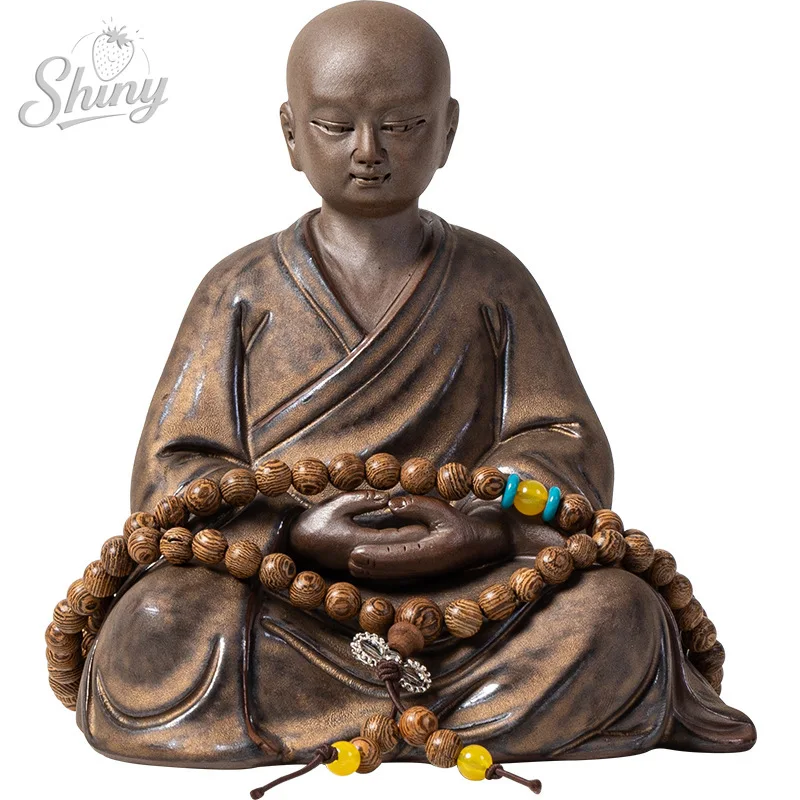 Zen Purple Clay Small Monk Ornaments Home Retro Desktop Tea Pet Decorative Statue Ornaments