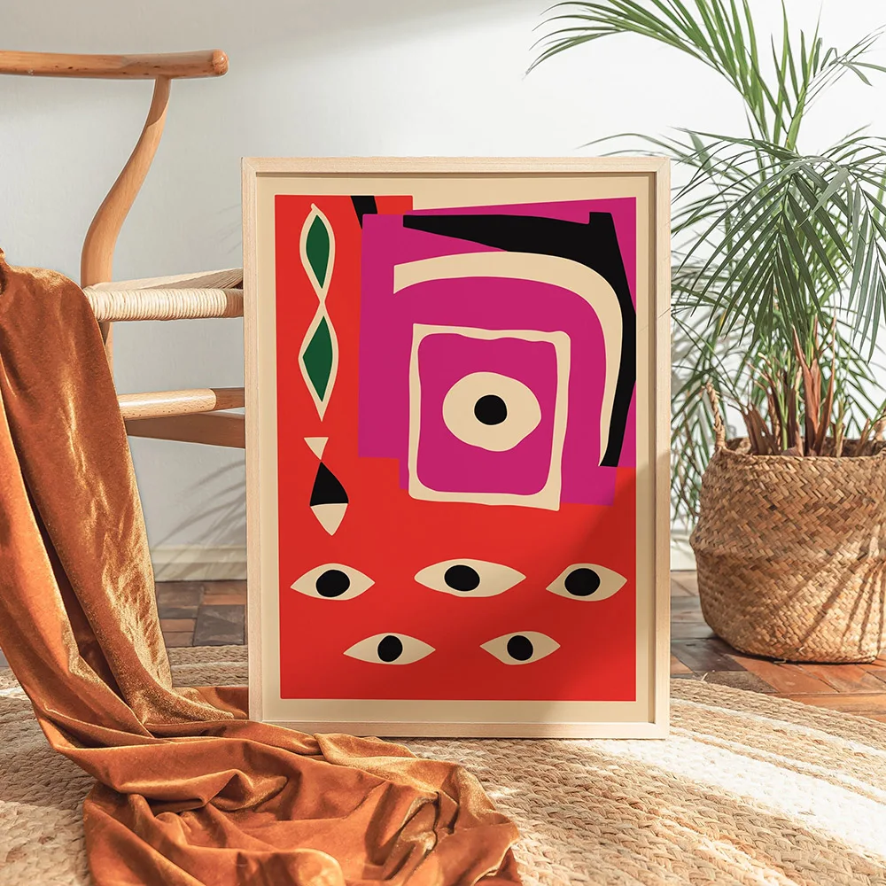 Mid-Century Abstract Color Block Canvas Painting Red Black Beige Green Art Print Poster Nordic Wall Pictures Living Room Decor