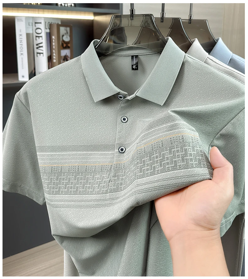 Einzigartiges bedrucktes Kurzarm-Poloshirt für Herren, modische Tasche, hochwertiger Komfort, atmungsaktiv, Sommer, neues Business-Casual-T-Shirt – Detail 4