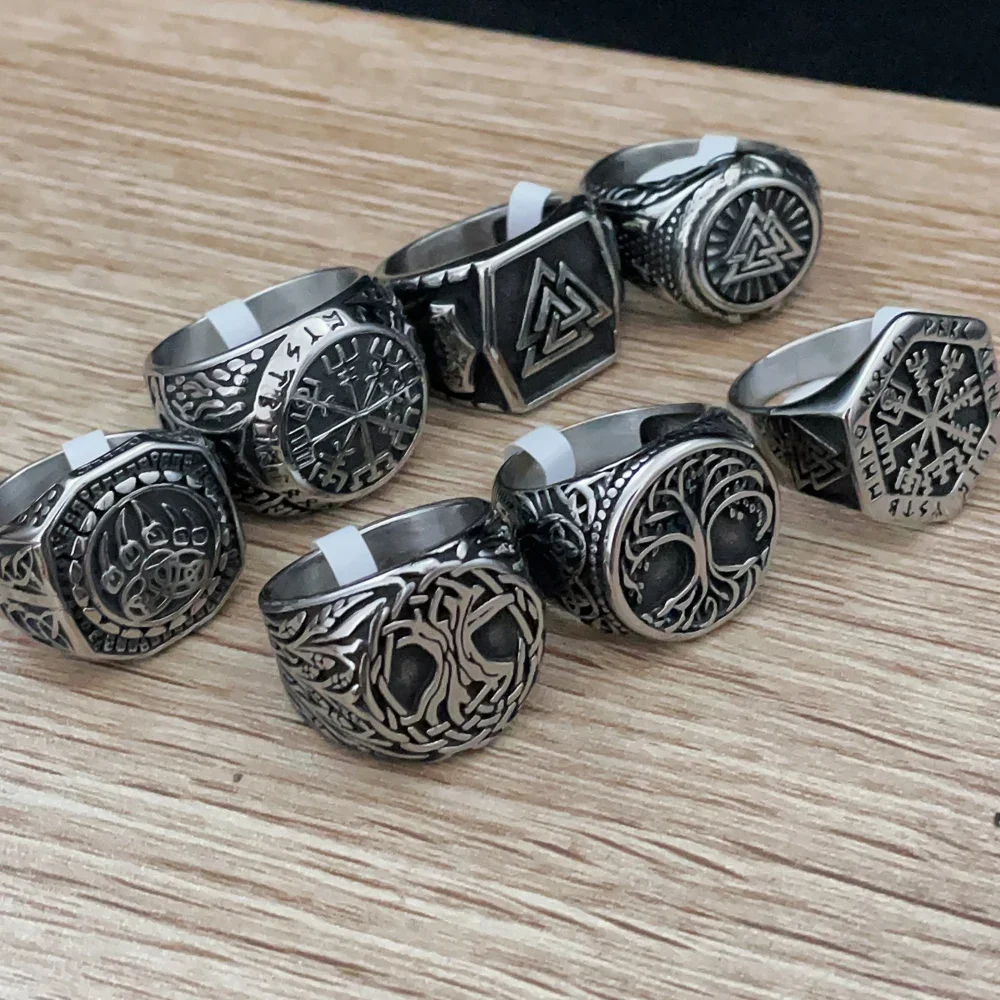 Multi-style Vintage Nordic Viking Ring Stainless Steel Norwegian Viking Valknut Ring for Men Amulet Jewelry Gift Wholesale view 3