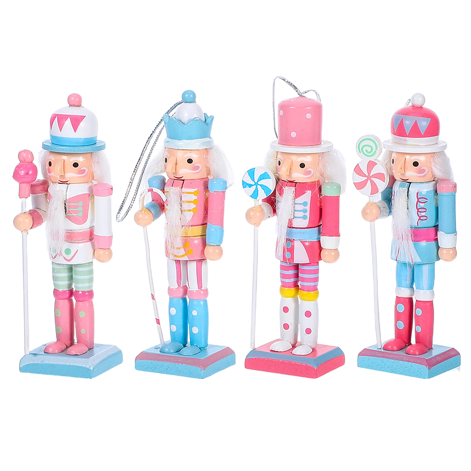 

4pcs Wooden Nutcracker Figure Nutcracker Ornaments Xmas Soldier Tabletop Centerpieces Festival Shelves Christmas Decorations