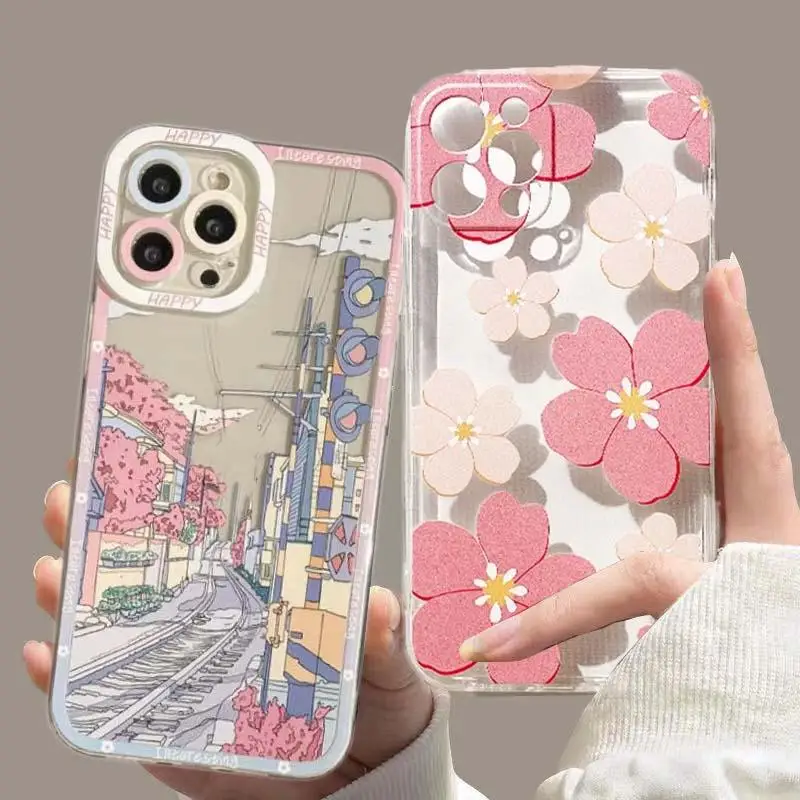Ins Flower Case for Samsung Galaxy S23 Plus S22 Ultra S24 S21 S23 S20 FE A54 A55 A14 A05 A35 Clear Protective Soft Cover Shell
