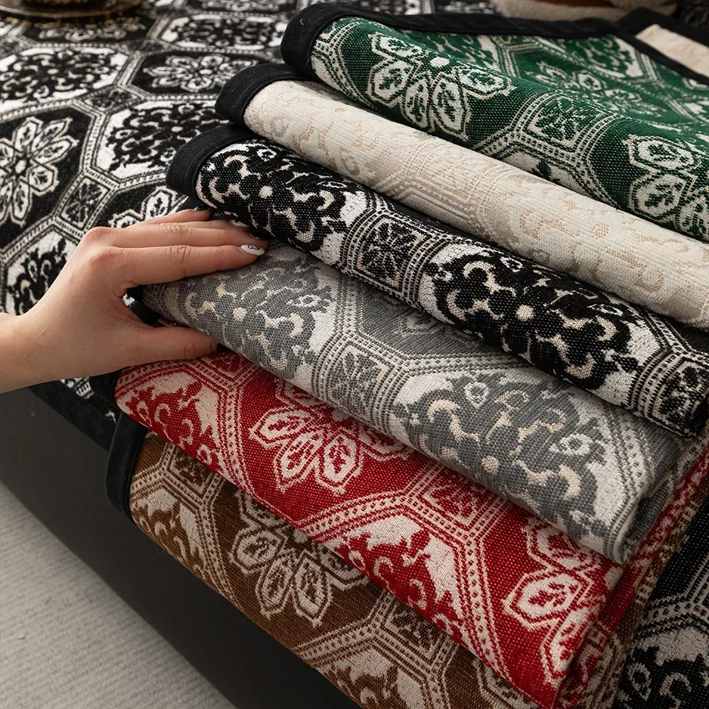Ethnic Geometric Jacquard Chenille Sofa Cushion High-End Anti-Slip Couch Covers for Four Seasons Anti Scratch Soft Home Textile