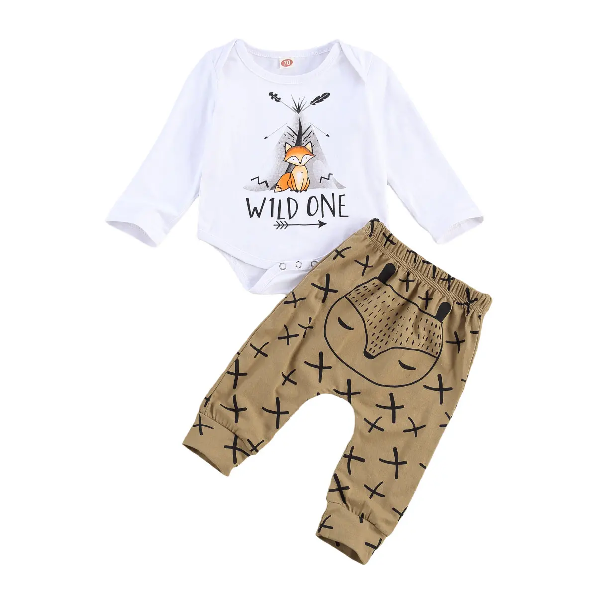 

Infant Baby Boy Girl 0-18M Fox Print Long Sleeve Top Romper Long Pants 2 Pcs Set